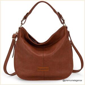 Medium Vegan Leather Hobo Shoulder Bag with Multiple Pockets